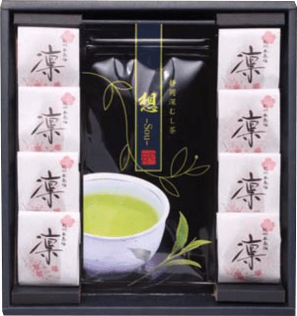 香典返しの商品・「紀州南高梅（4Lサイズ）・特上深蒸し煎茶〔想〕セット」の写真